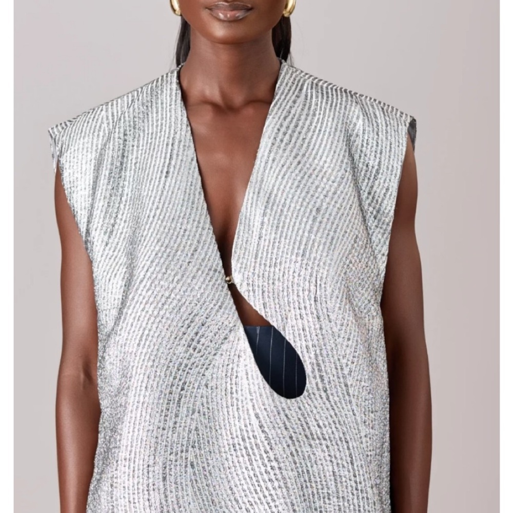 Christie Brown Silver Textured Sleeveless Top